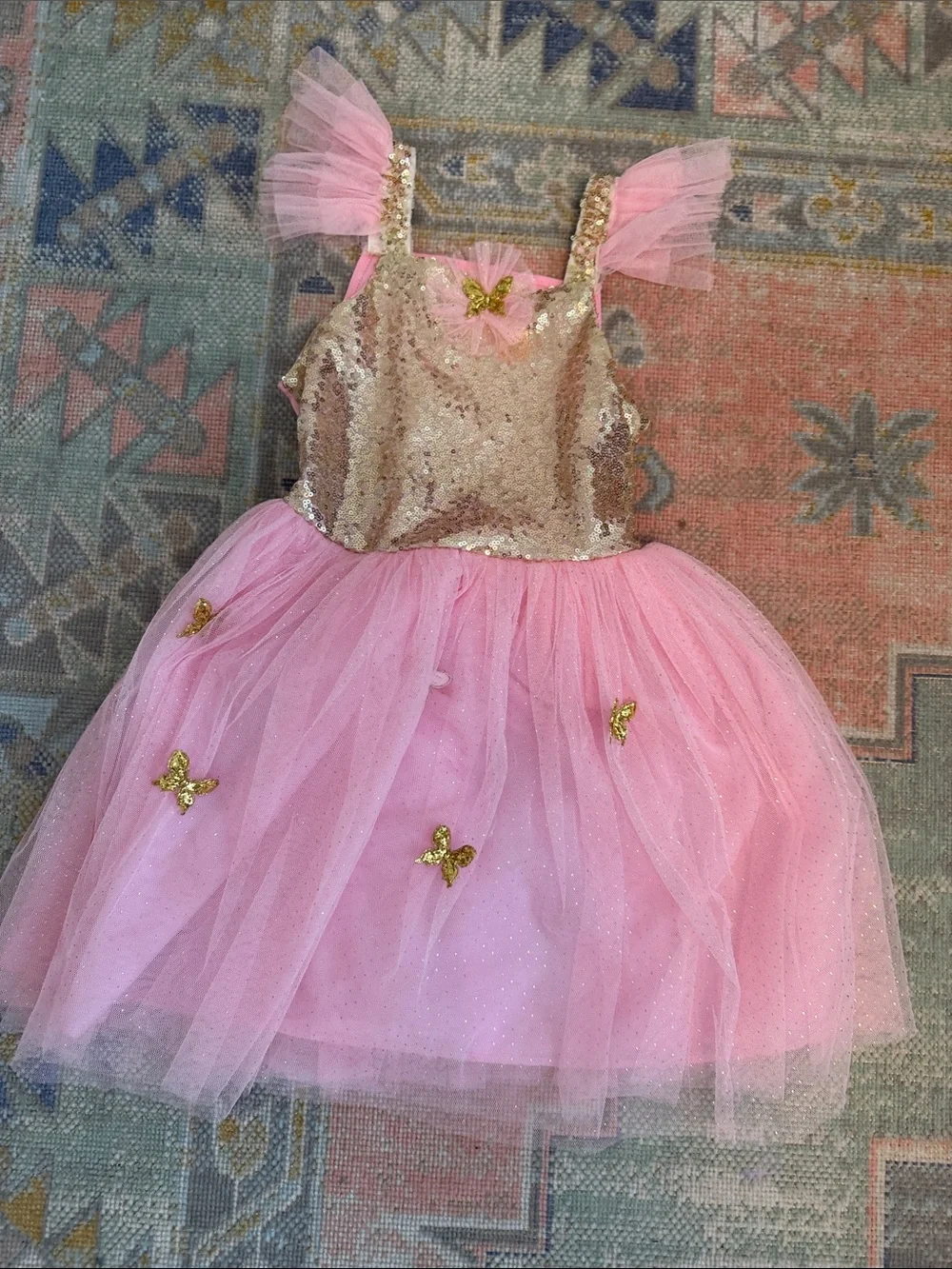 Great Pretenders: Sparkle Pink & Gold Butterfly Tulle Dress for Kids (5-7)